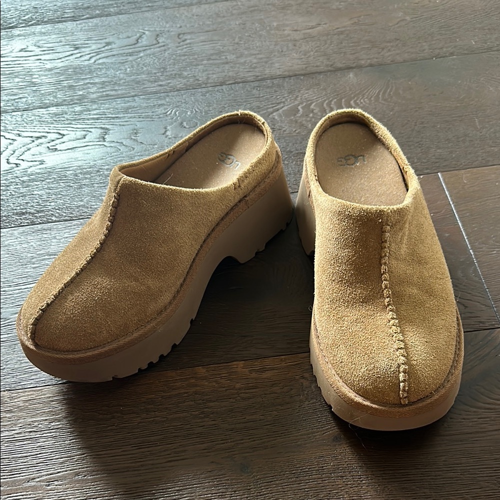 UGG Tan Suede Mules with Sturdy Sole